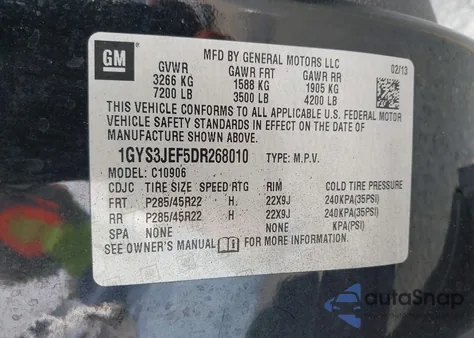 2013 Cadillac Escalade Esv Premium из США, поврежденный, VIN 1GYS3JEF5DR268010